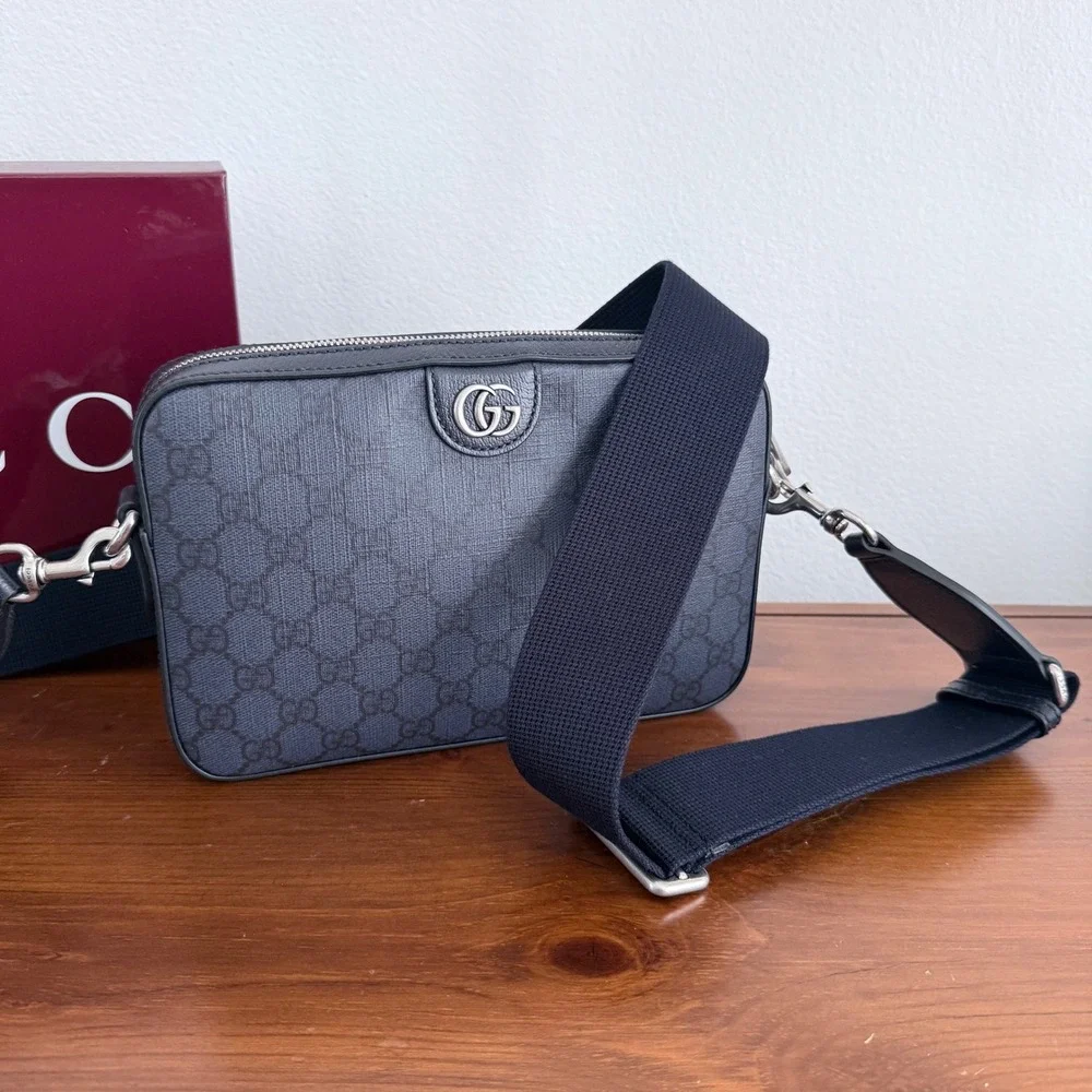 Gucci‎ Ophidia GG Supreme Messenger Bag Navy Blue Black Canvas 598103